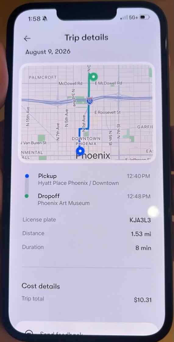 Waymo receipt for a 1.53 mile ride.